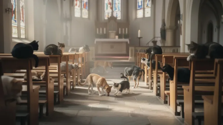 Waarom deze stille kerk plots vol zit met zwerfkatten en honden